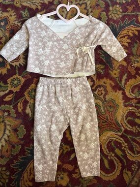 Jamie Kay 0-3m Kids Floral Wrap Pajama Set - Cream Floral